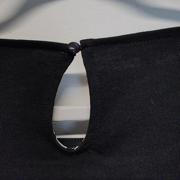 Talbots Floral Puff Sleeve Top Size XL Black Stretch Keyhole Ribbed Round Neck - Picture 7 of 11